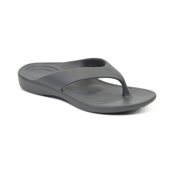 Aetrex Men's Maui Flip Flops Charcoal Sandals UK 5581-072